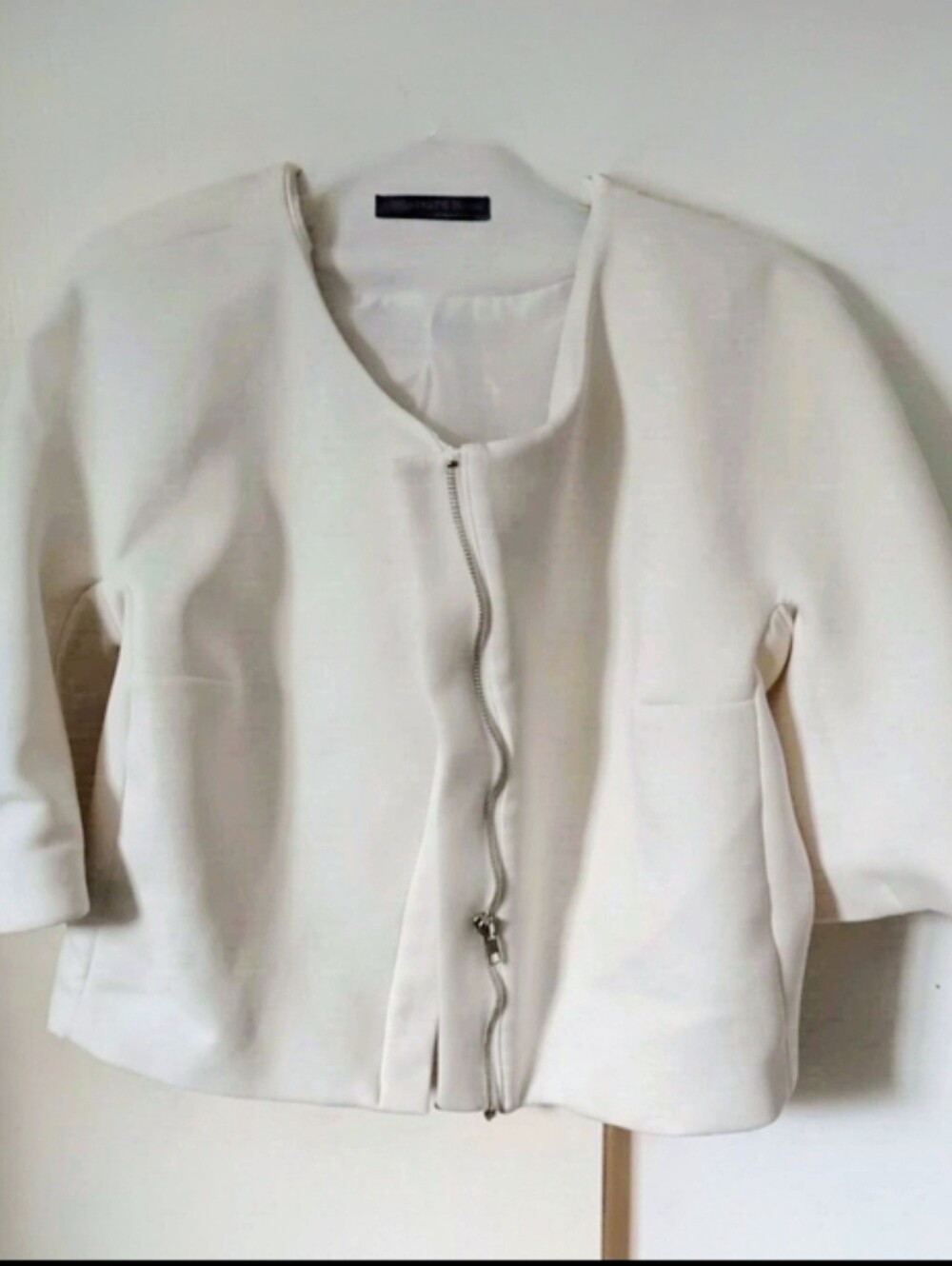 Atmosphere Cream Collarless Dressy Zip Jacket